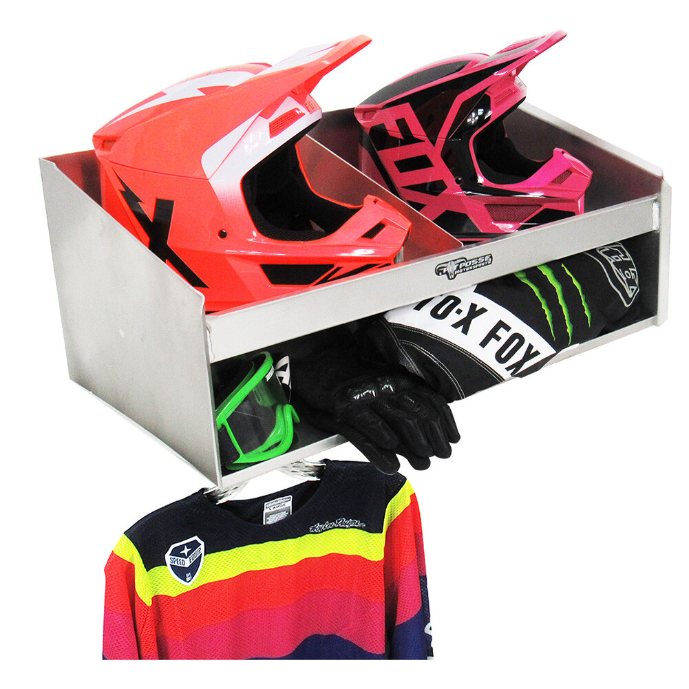 Pit Posse Trailer Cabinet Helmet Bay Double Mount with Shelf- Made in USA