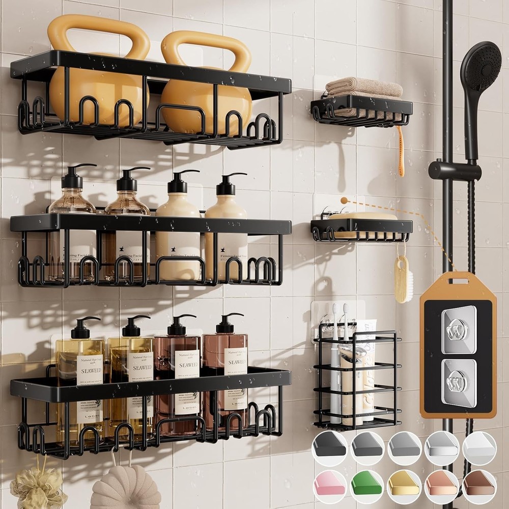 Shower Caddy 6 Pack Advanced Rustproof Design  No Drilling Adhesive Shelve