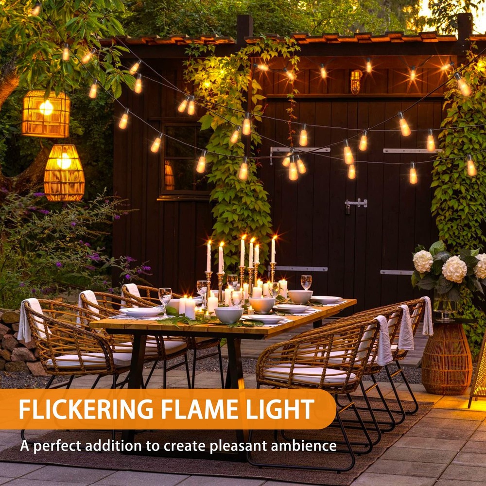 Flickering Flame String Lights,22Ft 20LED Lights for Outside,plug in Garden