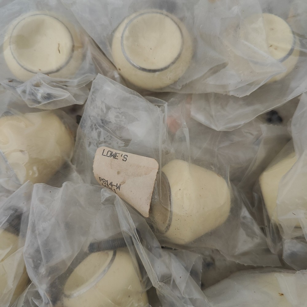 Vintage Ceramic Drawer Cabinet Knobs Tulip Shape Yellow w Silver Accent Ring