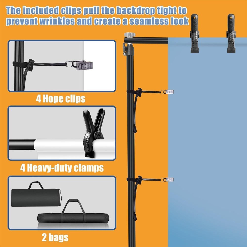 Versatile Heavy Duty Backdrop Stand, with Wheels, 10 * 7ft Adjustable Background