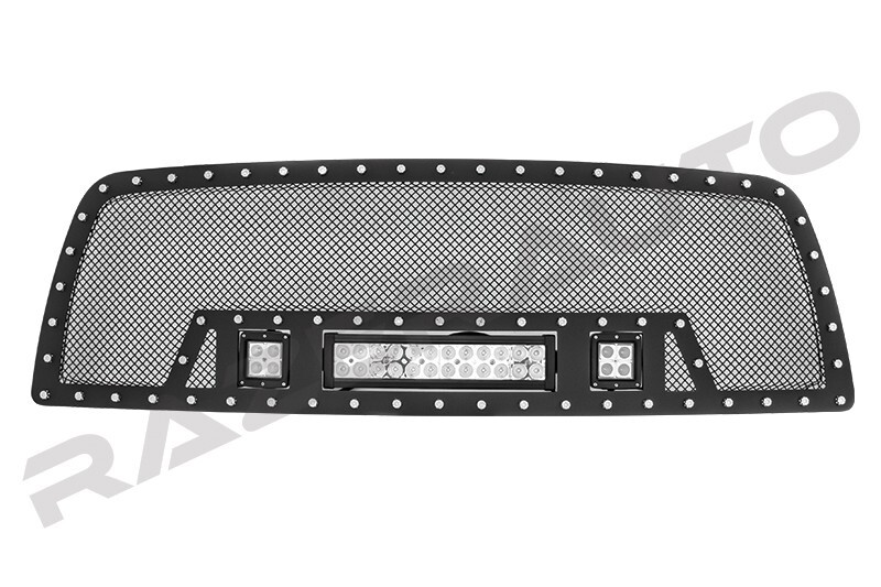 Black SS Mesh Grille Cutout Insert w/LED Lights for 10-18 Dodge RAM 2500/3500