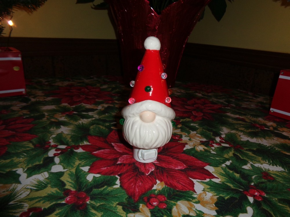 Red Ceramic Christmas Gnome Night Light 6.5"