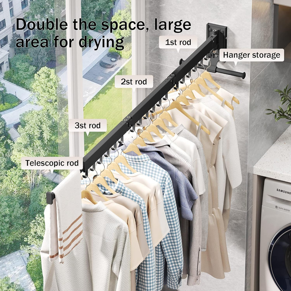 Folding Wall-Mounted Clothes Drying Rack for Laundry Room Organization