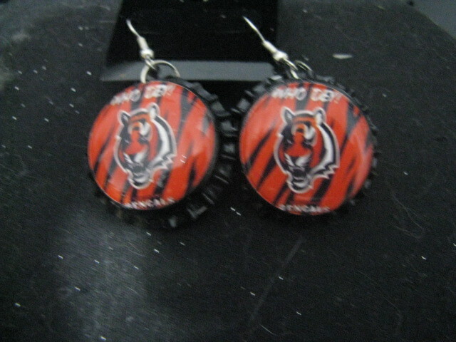 Bottle Cap Image Earrings ~ Handcrafted ~ **Gift Idea ~ Bengals