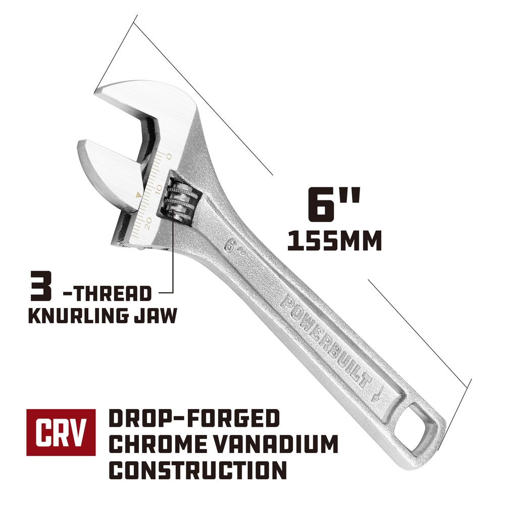 Powerbuilt 6 Inch Adjustable Wrench - 644040