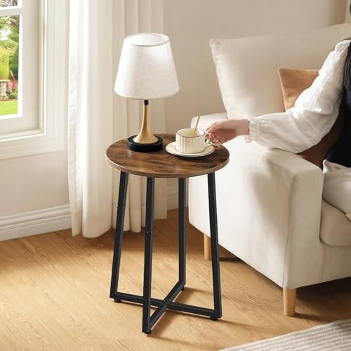 Side Table, Round End Accent Table with Sturdy Metal 1 Rustic Brown + Black