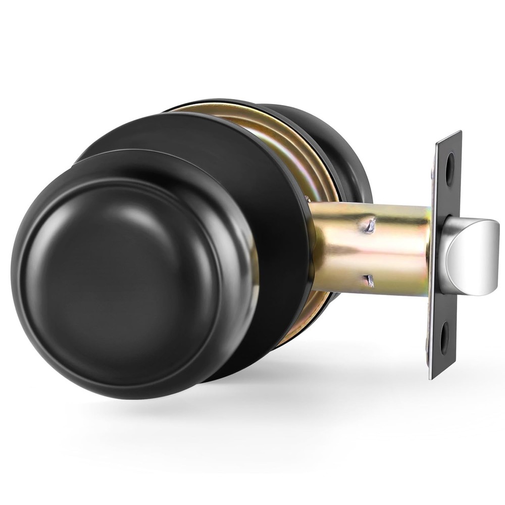 Lanwandeng Matte Black Passage Door Knobs Round Handles for 1 Pack,