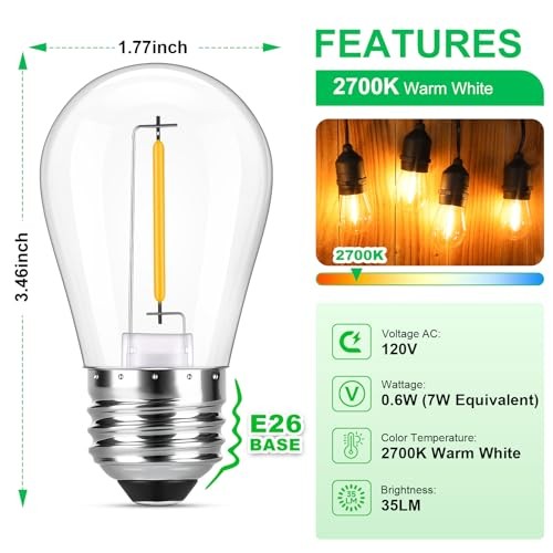 Pack LED S14 Replacement Light Bulbs for Outdoor String Lights, 24