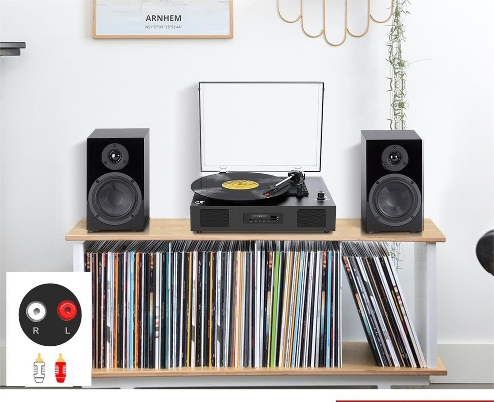 Bluetooth Record Player - 3 Speed Turntable with Built-In Speaker USB Recording