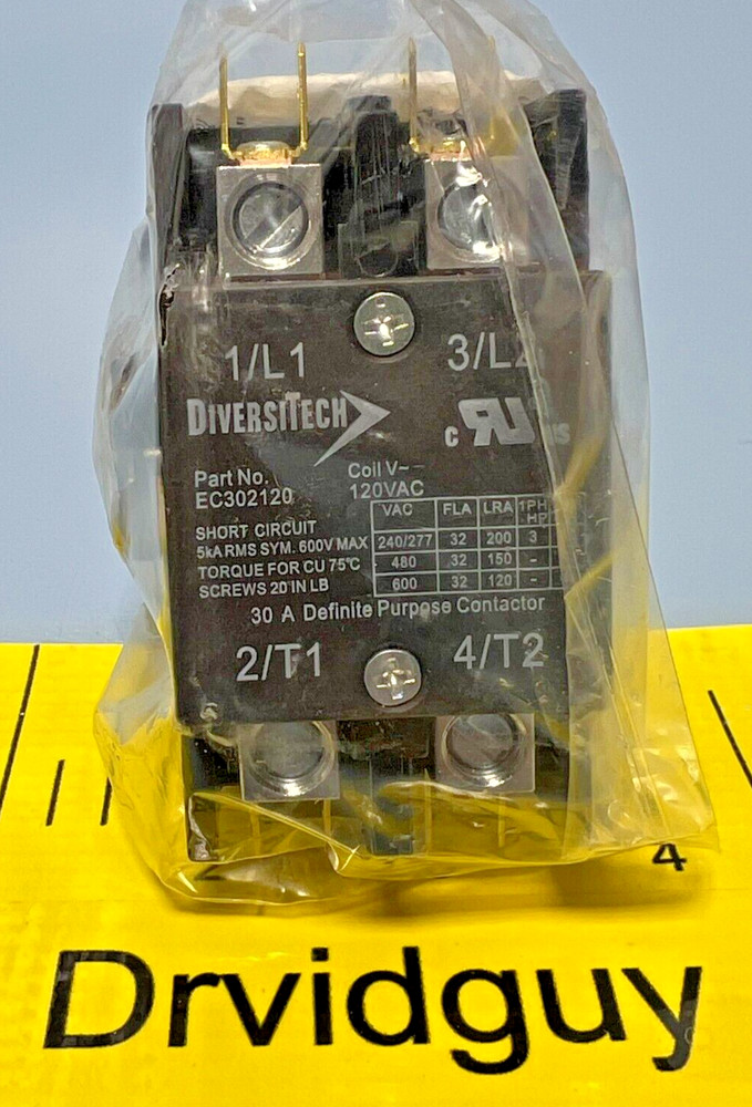 DiversiTech EC302120 Definite Purpose 2-Pole Contactor; 30A, 120V