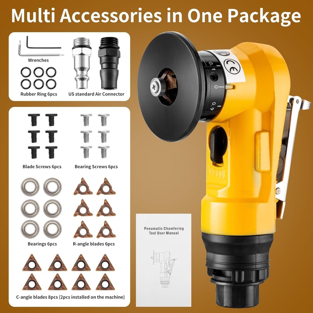 2 in 1 Pneumatic Chamfering Tool - Mini Air Chamfer Tool for C & R Deburring, 45
