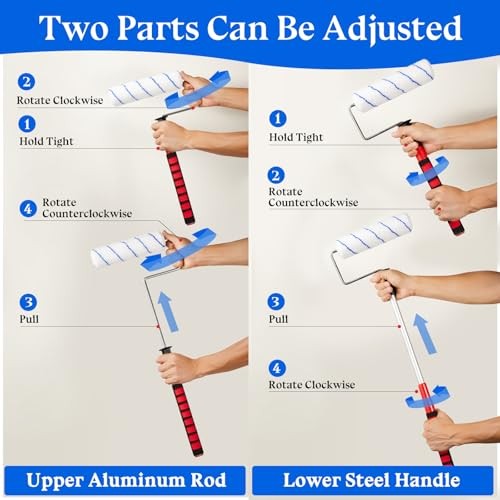 7pcs House Paint Roller Kit, Gesenwin 9 Inch Extendable Roller Frame with 6