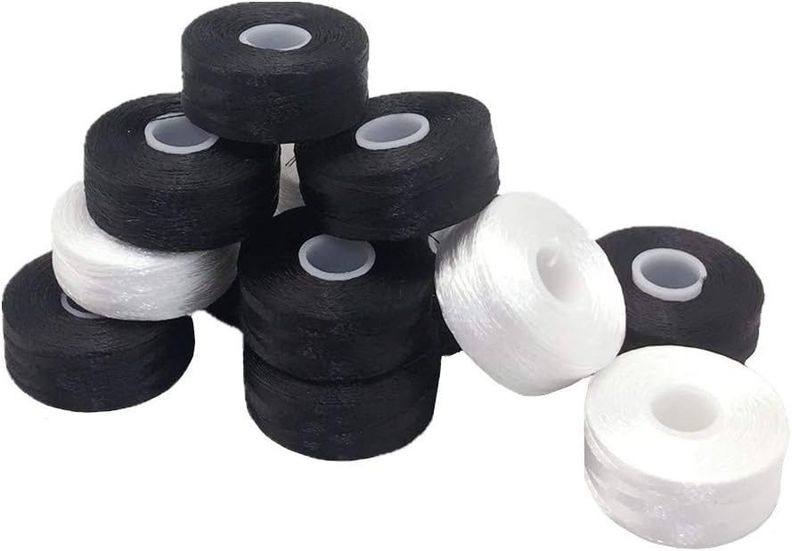 Prewound Bobbin Thread, Sideless, 144pcs Type L Size (SA155) (72White + 72Bla...