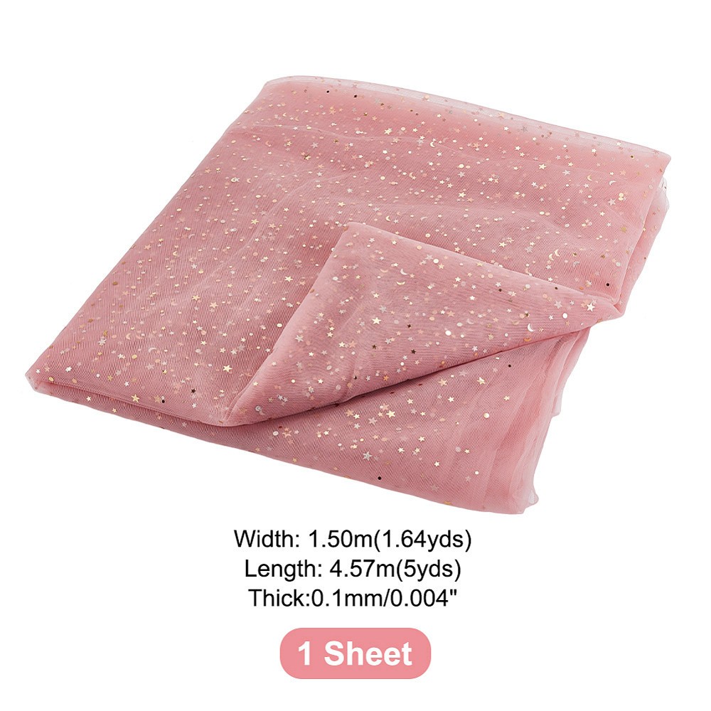 1sheet Star & Moon Pattern Polyester Mesh Fabrics for Costume Making Accessories