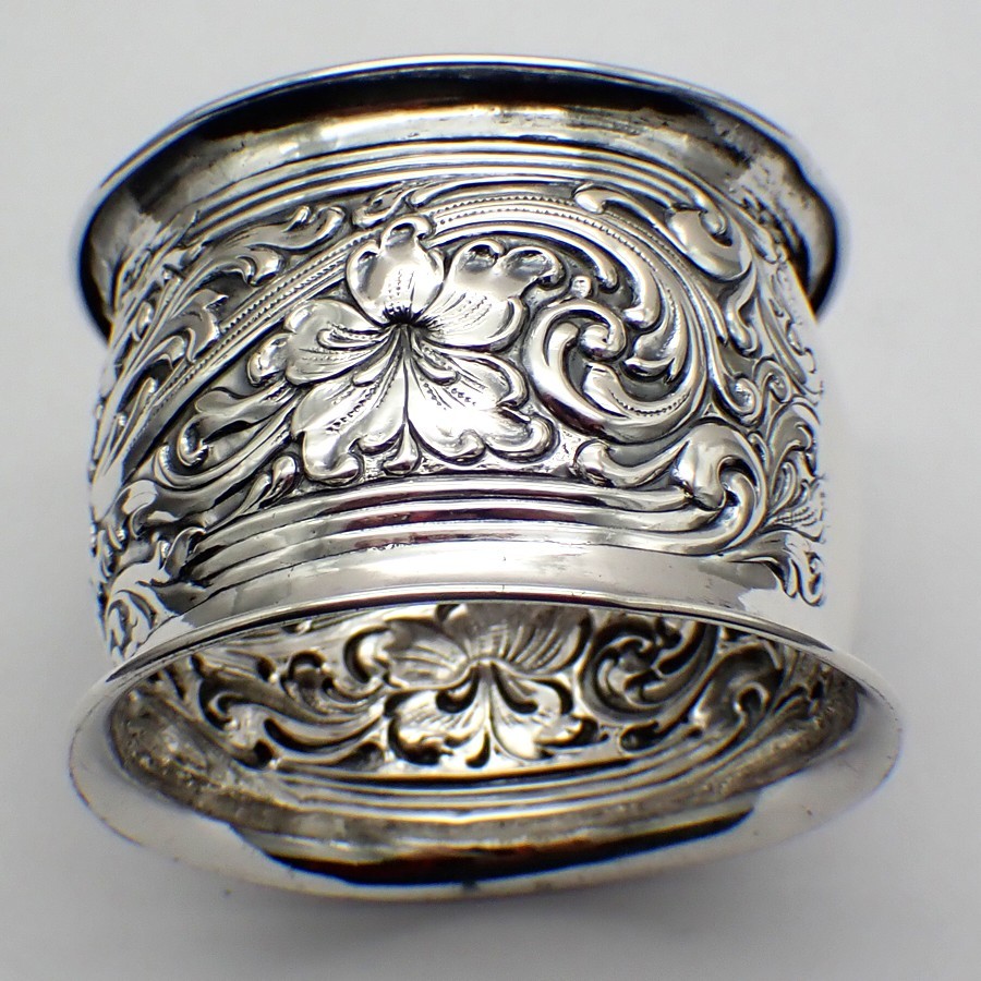 Repousse Napkin Ring Sterling Silver Worn Mono