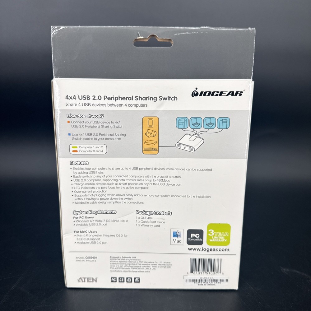 IOGEAR 4x4 USB 2.0 Peripheral Sharing Switch (GUS404)