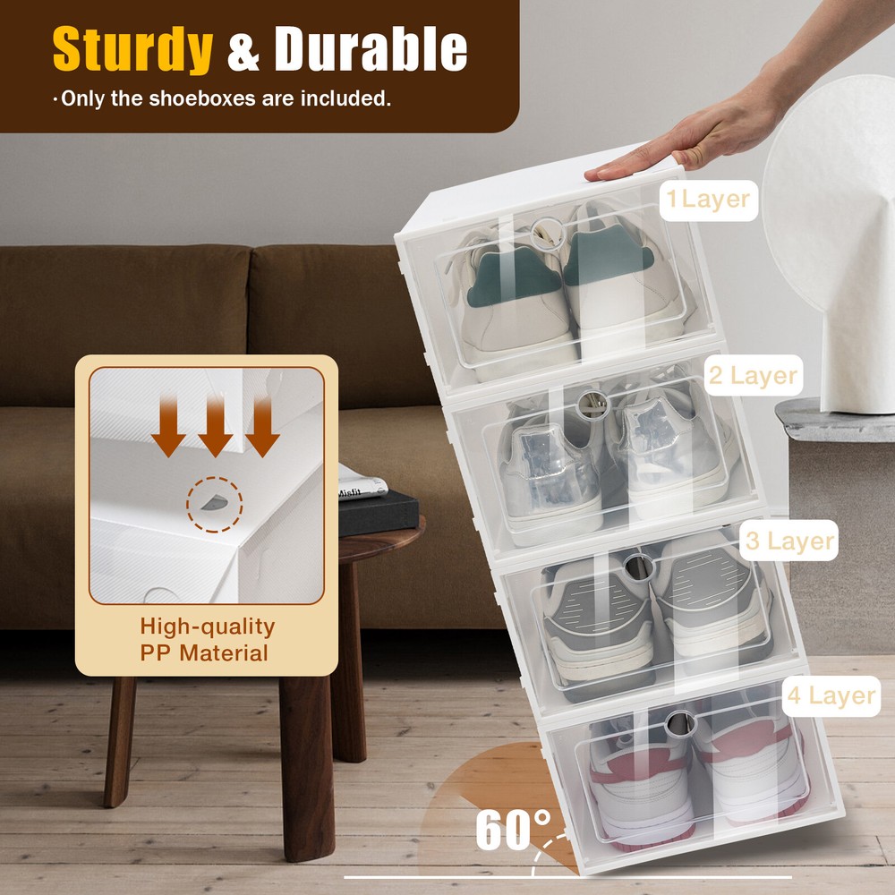 24Pcs Shoe Storage Box Clear Plastic Shoes Case Stackable Organizer Display