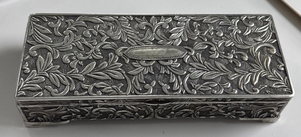 Vintage Godinger Silver Plate Jewelry Box - Floral & Scroll Pattern