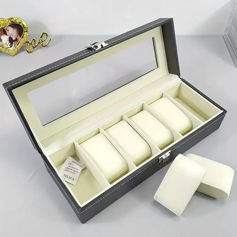 6 Slots Watch Box PU Leather Watch Case Jewelry Storage Watch Display Case Gift