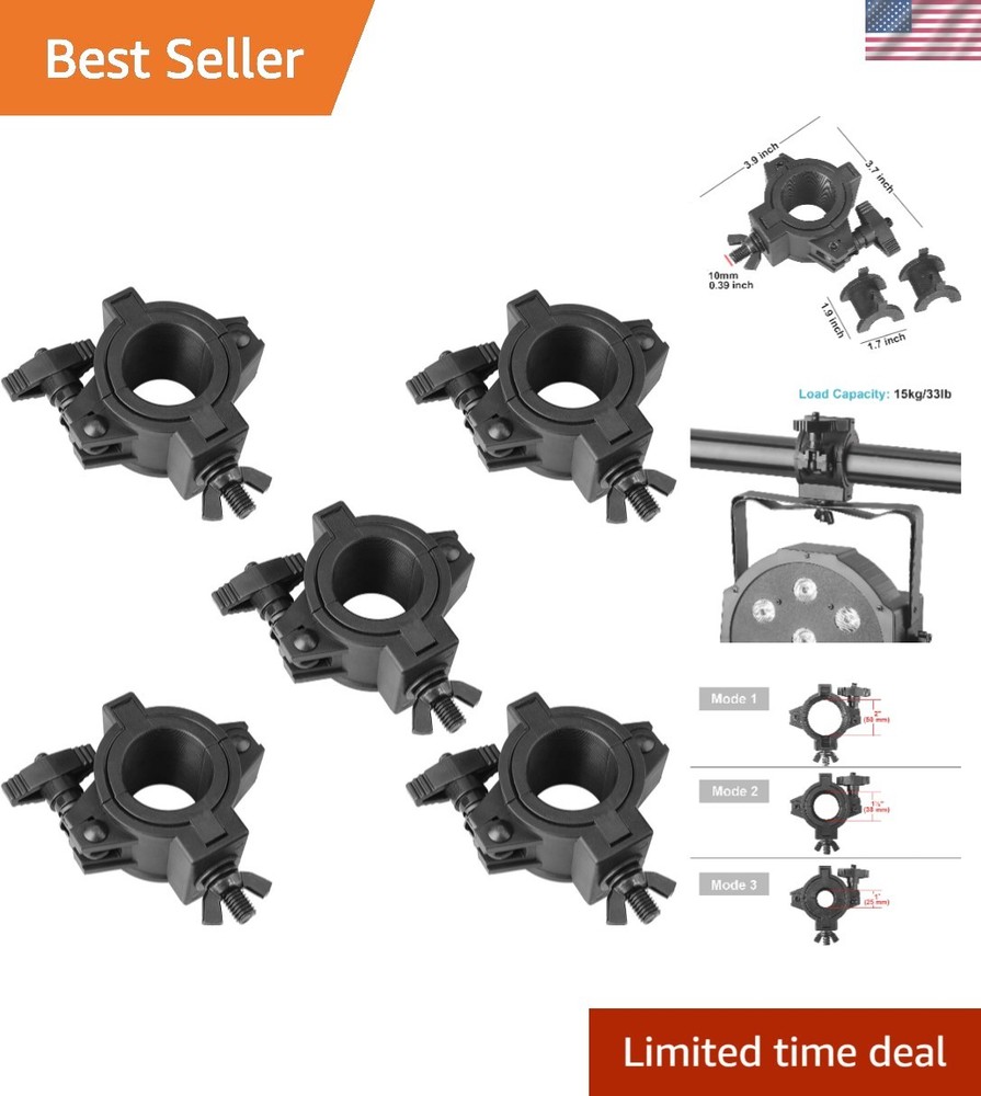 Professional 33lb Load Capacity Light Clamps - 5 Pack Adjustable for 1-2" Pipes