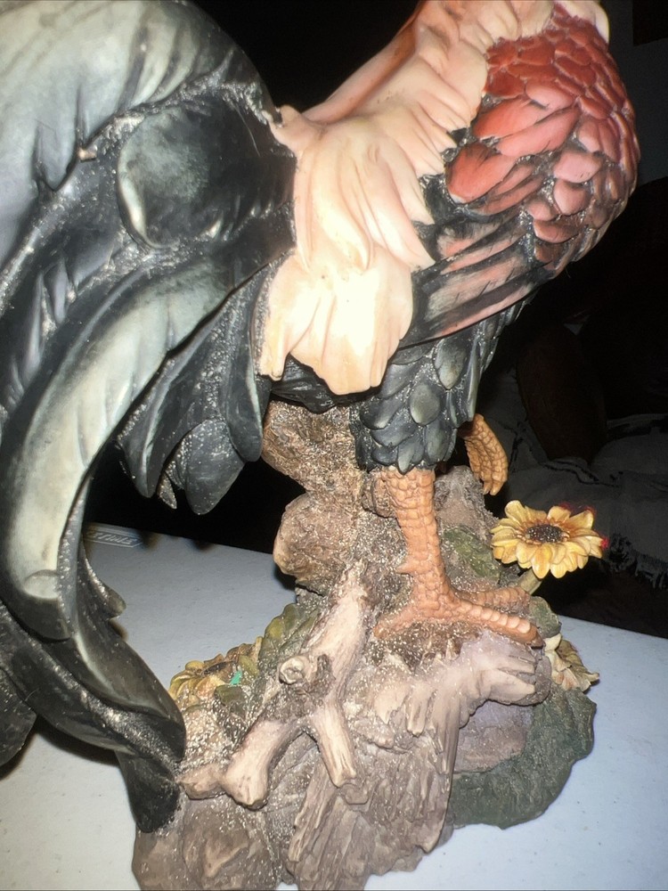 Vintage Hand painted Solid Ceramic Standing Rooster 13” Tall