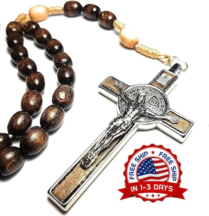 Rosario Catolico Bendecido De Madera Para Hombre Mujer Niños Collar Crucifijo US