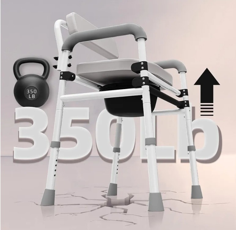 Adjustable Medical Bedside Commode Chair with Padded Backrest, Arm Support,...