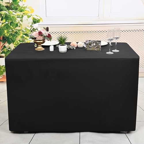 2 Pack Fitted Tablecloth, Open Back Fitted Table Cloths for 4 2 Pack 4FT Black