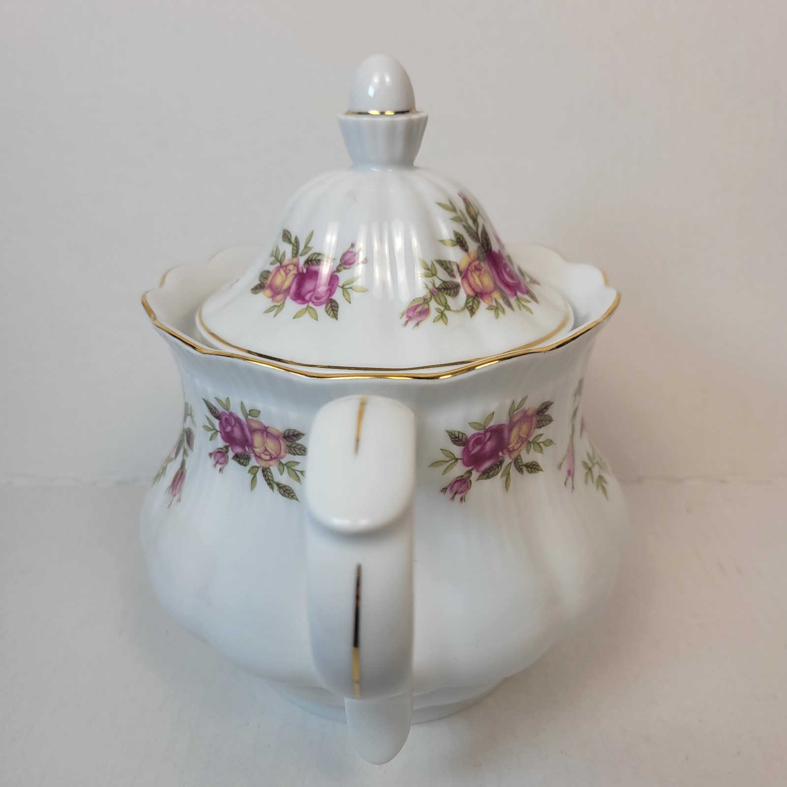 Crystal Clear Porcelain Teapot Pink Roses Gold Trim Poland Floral Tea Pot