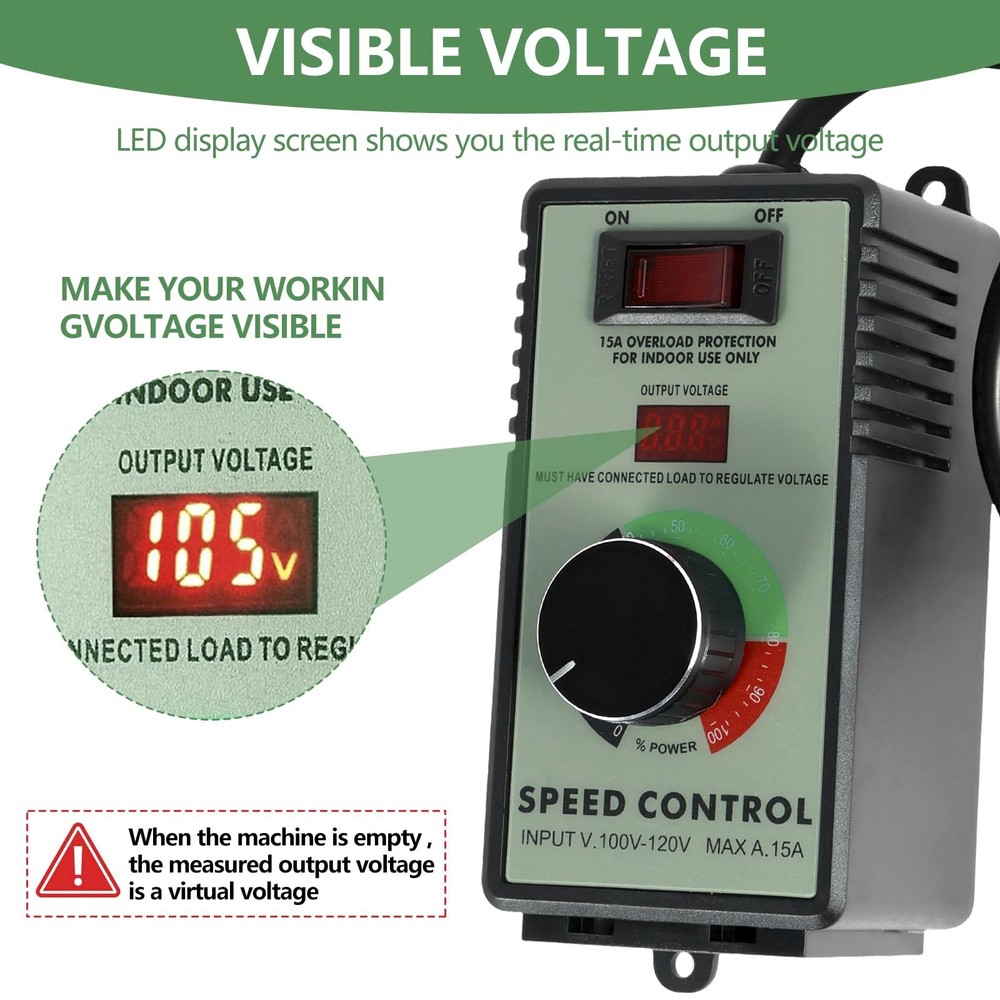 AC Motor Speed Controller, 110-120V 15A 4000W Variable Speed Controller Regul...