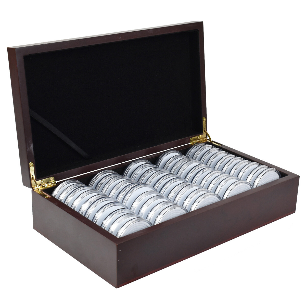 50 Pcs 46Mm Coin Capsule Case Gasket Holder Wooden Portable Storage Box Case