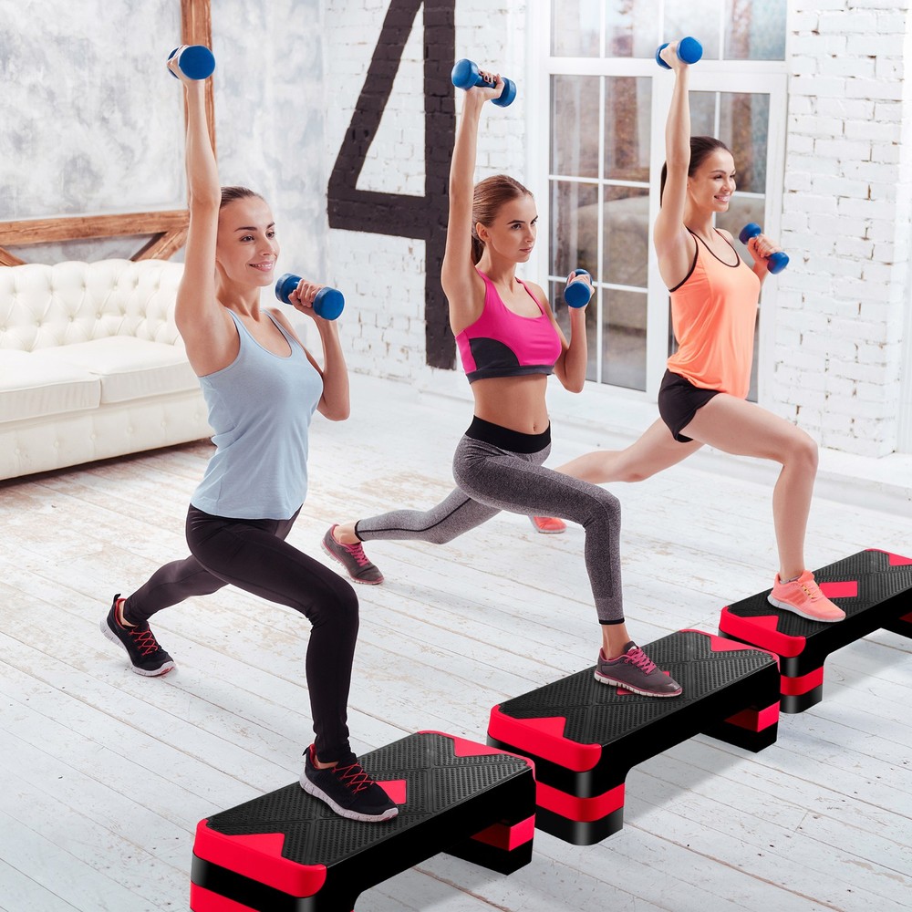 27" Aerobic Exercise Step Workout Step w/ 4" 6" 8" Adjustable Height Risers Red