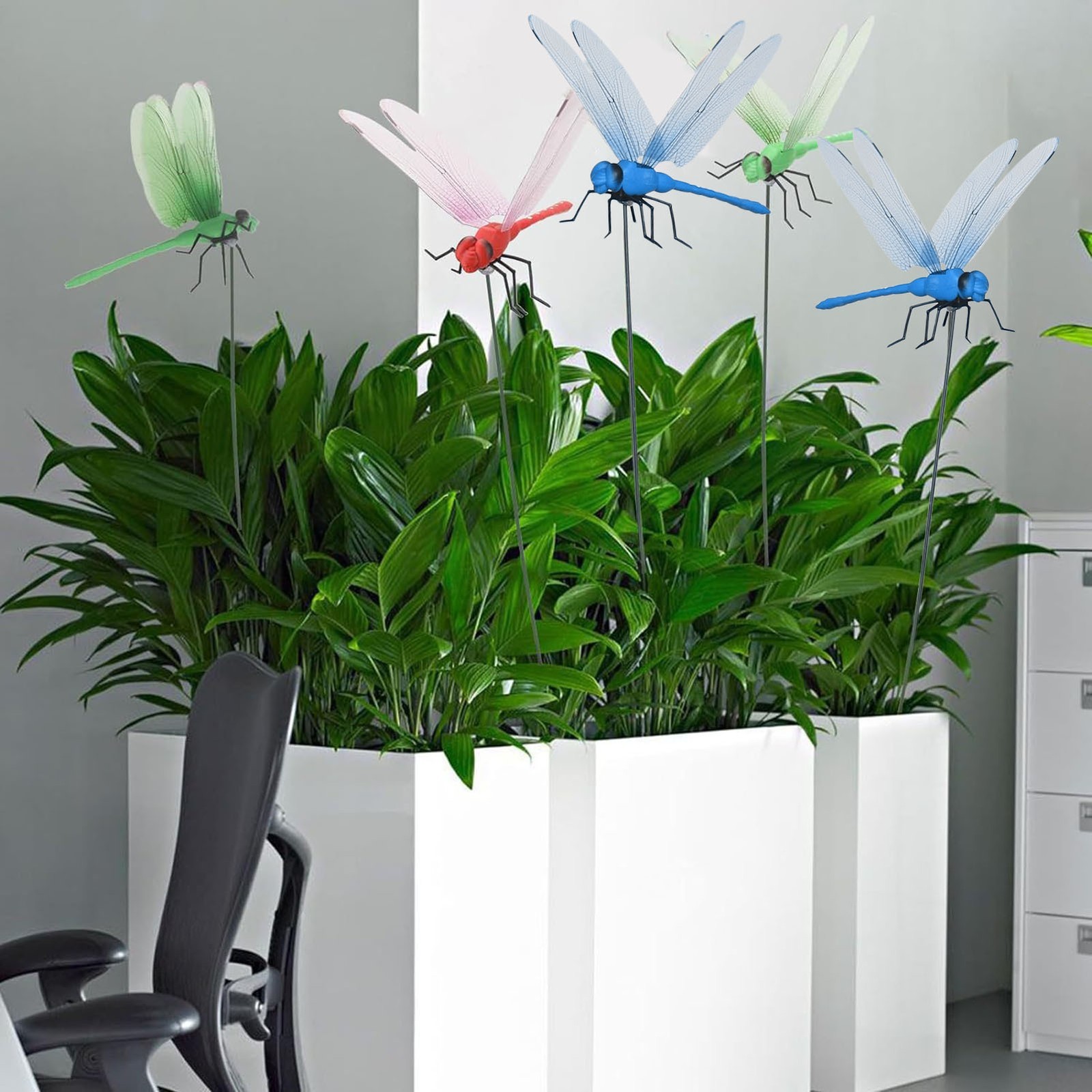 4* Fake Dragonfly Clips Clip on Dragonfly for Outdoors 3D Dragonfly Garden Decor