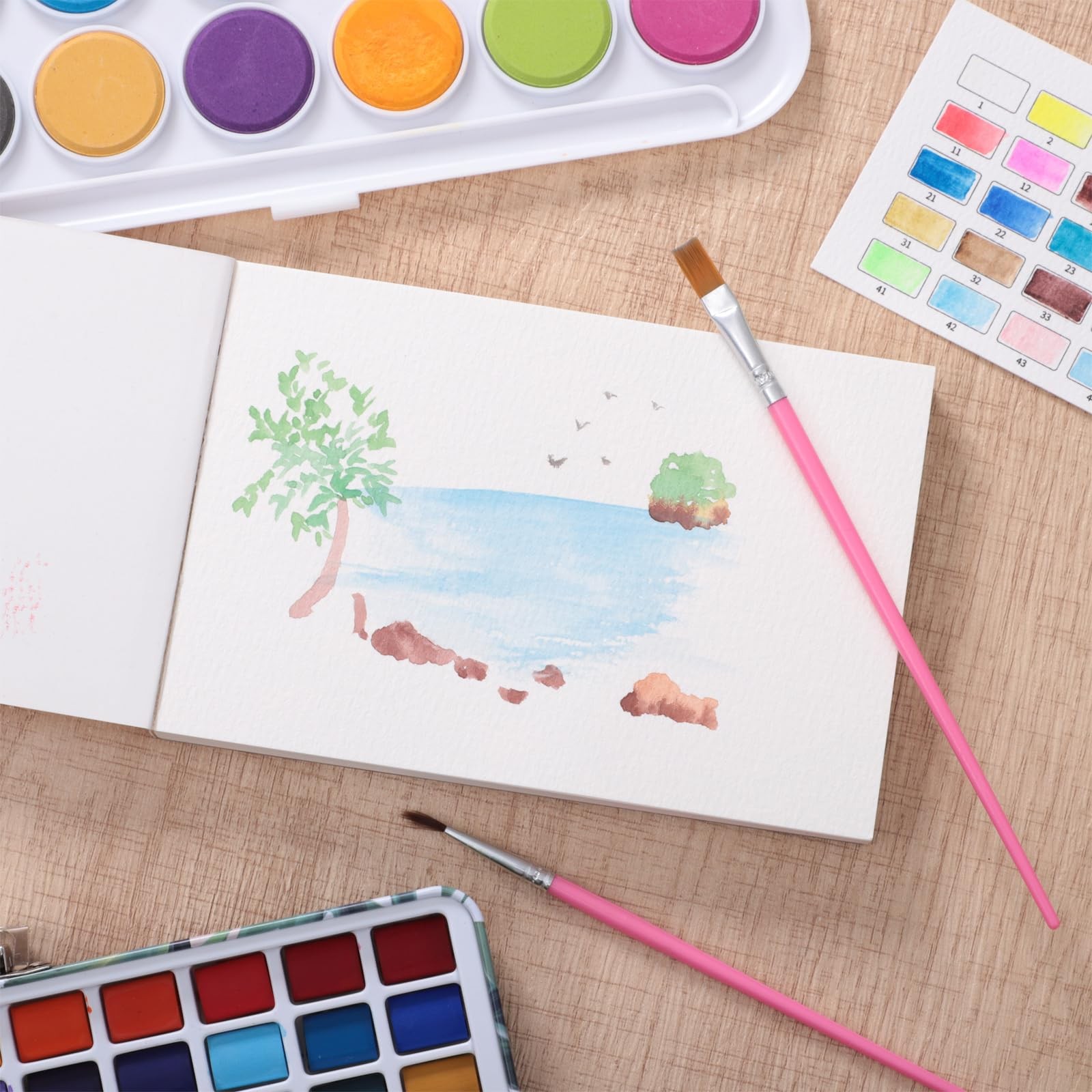 30 Sheets Watercolor Paper Pad with 2 Pcs Watercolor Brush, 140 lb/300 GSM