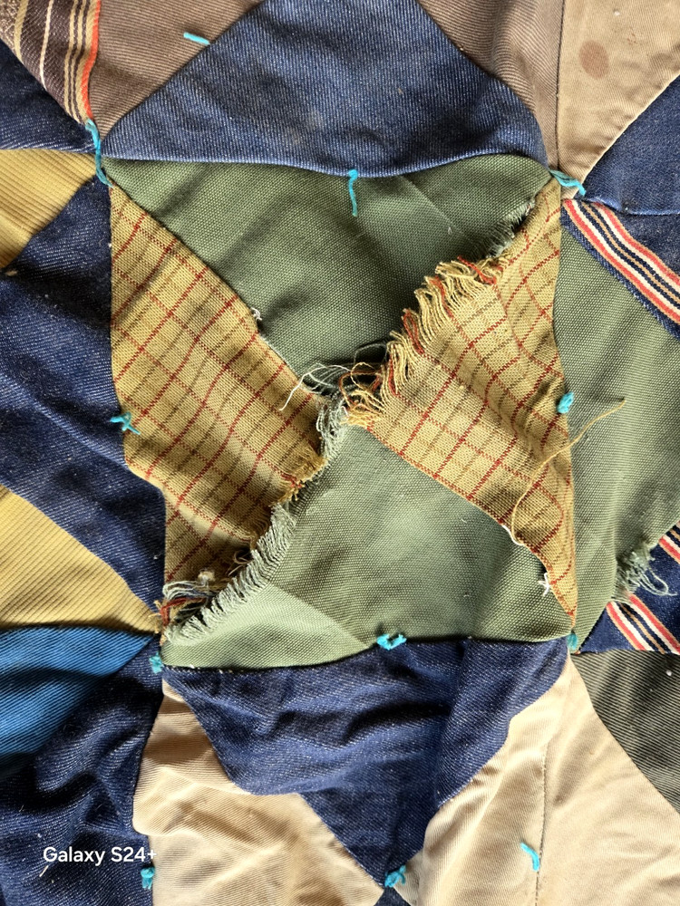 1940's Square Denim Scrap Quilt 60"x 74"
