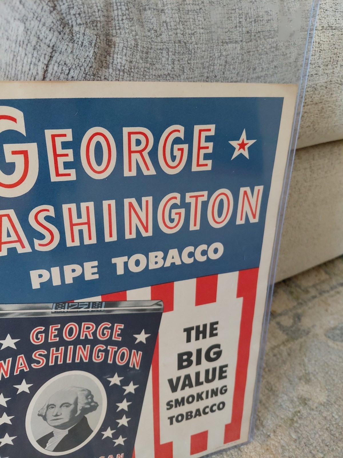 c.1946 Original Vintage George Washington Pipe Tobacco Sign Rj Reynolds NOS RARE