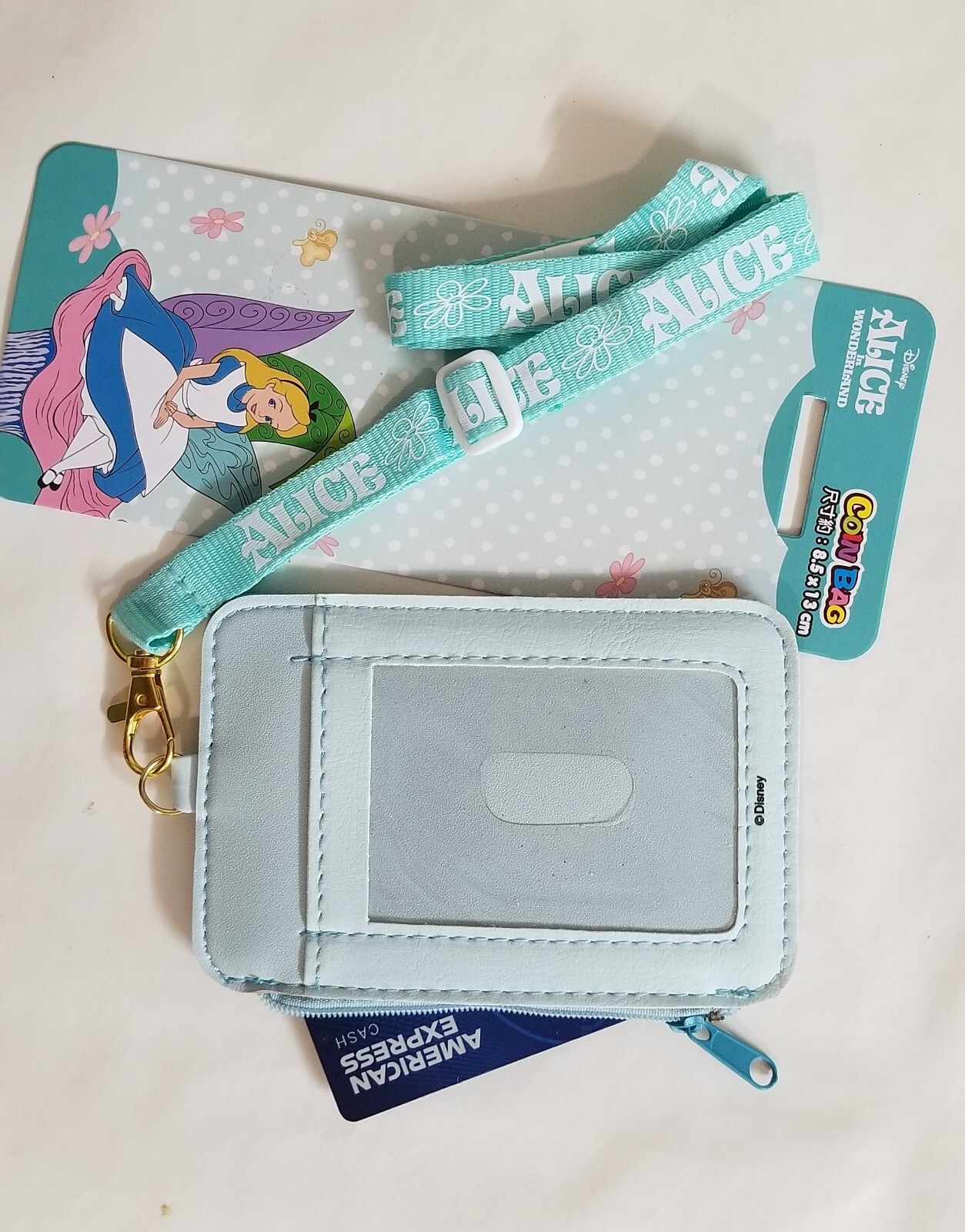 Alice In Wonderland Coin Badge ID Card Holder Pouch Bag Lanyard Pass Case Purse