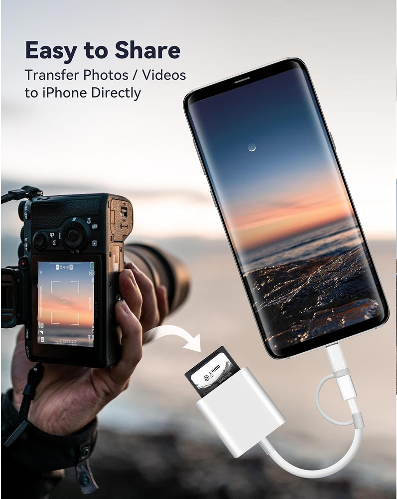 SD Card Reader for iPhone iPad Camera Dual Card Slot Memory Reader for SD and TF