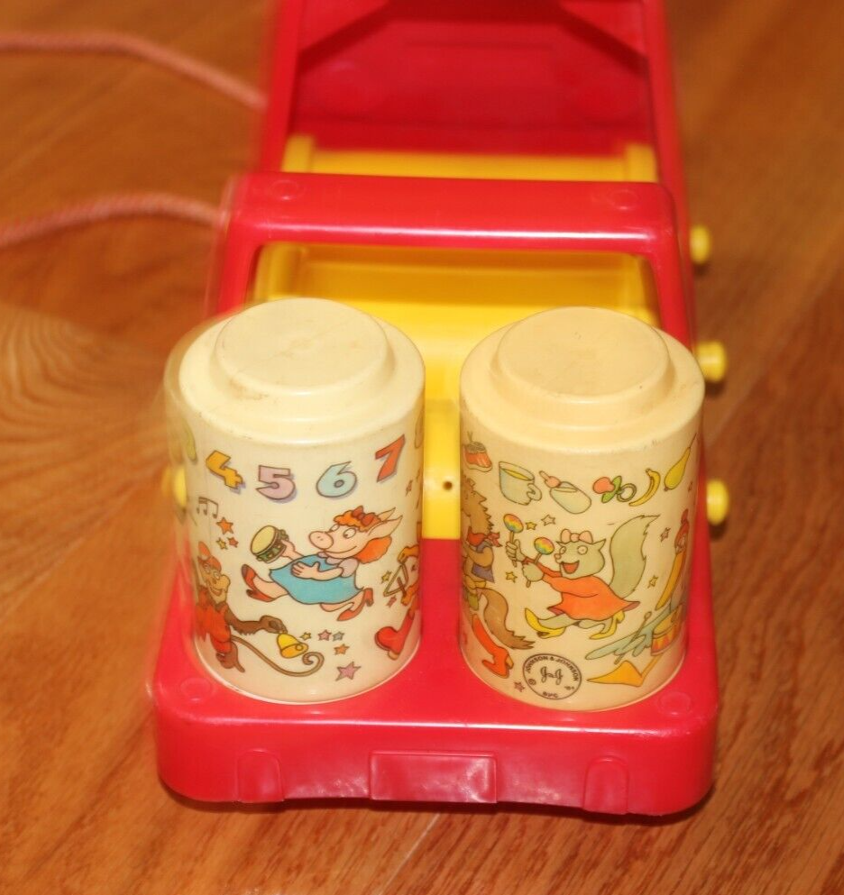 Vintage Johnson & Johnson Rhythm Roller Red Pull Toy Truck & Rollers