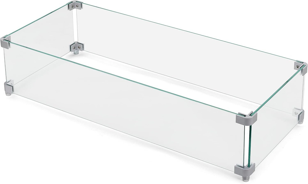 Rectangular Fire Pit Wind Guard - Durable Glass & Sturdy Aluminum Brackets