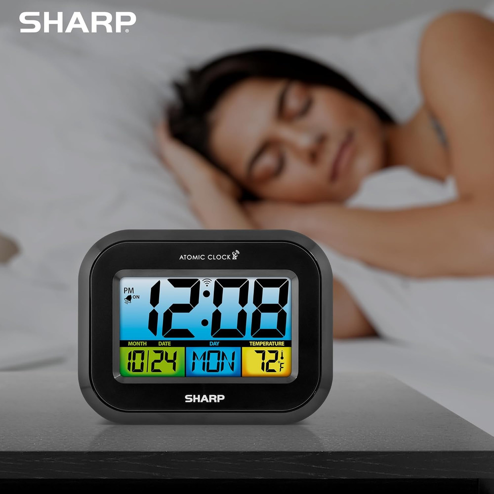 Digital Atomic Alarm Clock with LCD Display – Always-On Backlight Option, Adjust
