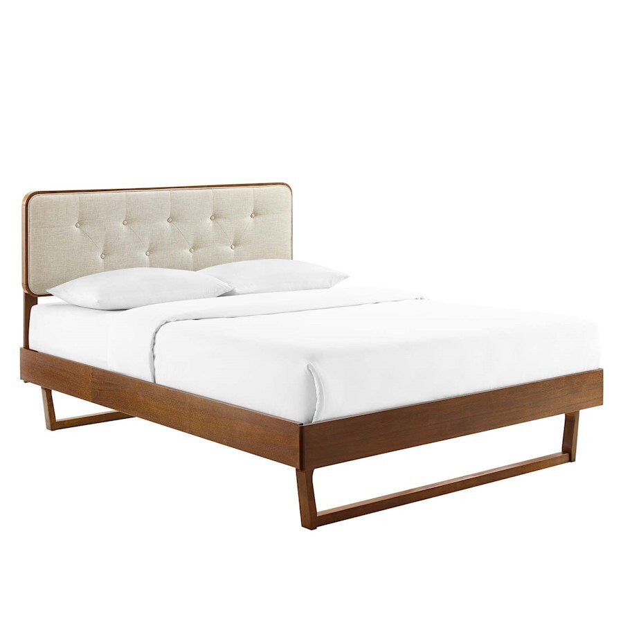 Modway Bridgette Queen Platform Bed/Angular Frame, Walnut/BG -MOD-6387-WAL-BEI