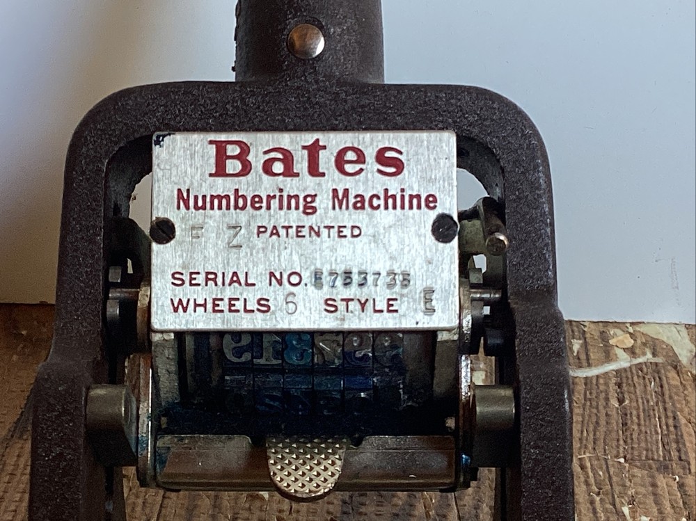 Vintage Bates Numbering Machine 6 Wheels Style E Multiple Movement