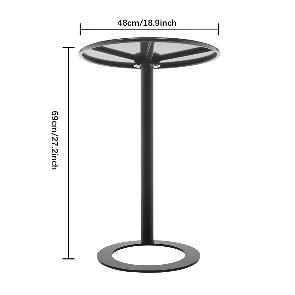 48x69cm Round Side Table Black Side Table for Small Spaces with O-shaped Base