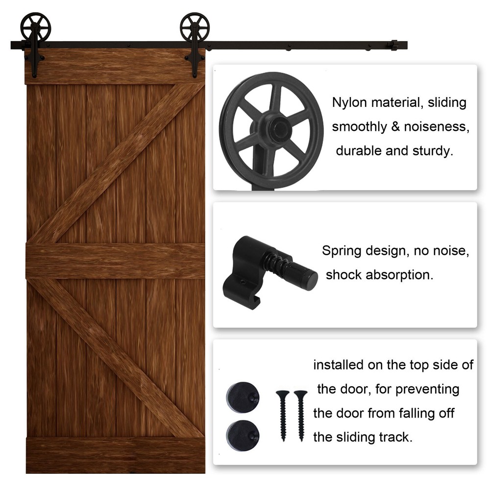CCJH 4-20FT Sliding Barn Door Hardware Basic Black Roller Kit Single/Double Door