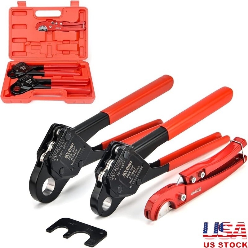 Angle Head PEX Pipe Crimping Tool for Copper Rings 1/2&3/4-inch Two Crimper Set