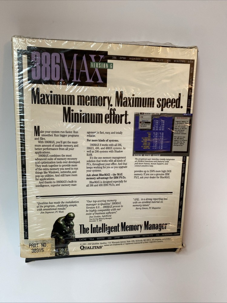 Qualitas 386Max Version 6 Memory Management Software 1991/92