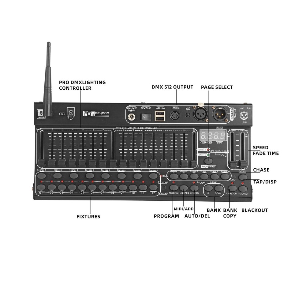 Wireless DMX Controller,384 Channel DMX512 Controller Stage Lighting Equipmen...