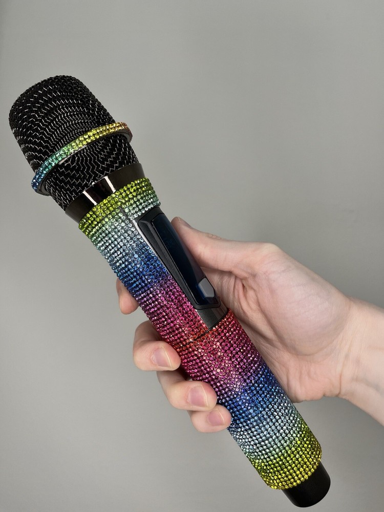 Rainbow Rhinestone Wireless Karaoke Microphone + Receiver System - Rechargeable